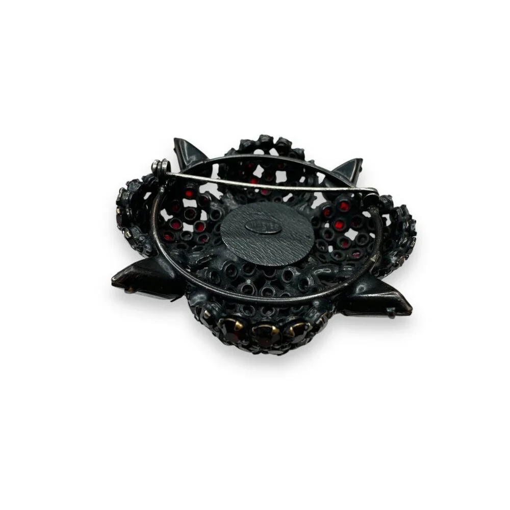Vintage Warner Red Crystal Flower Brooch Pin Japanned Metal 2.5" Diameter - Picture 5 of 13